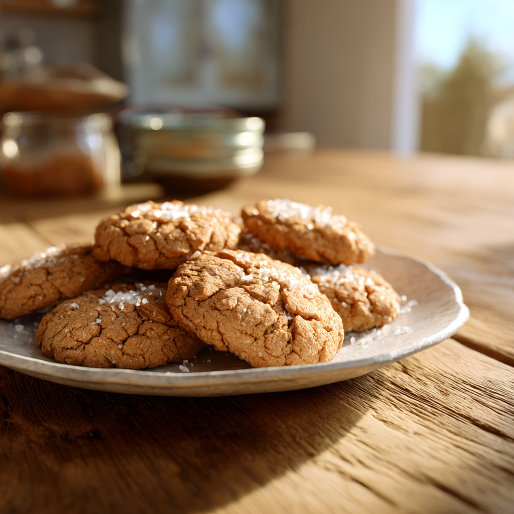 Freshly baked almond butter cookies on a plate