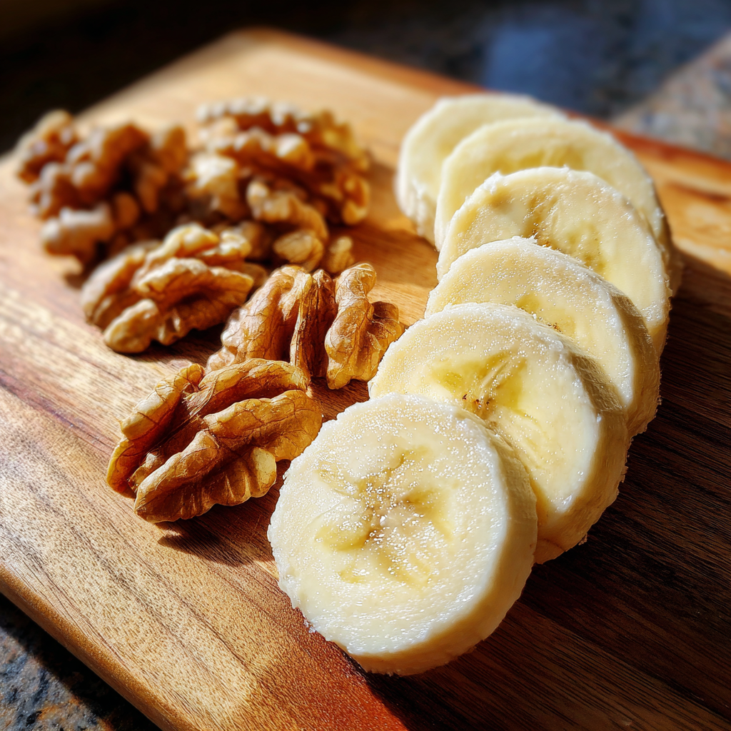 Ripe bananas and walnuts for healthy banana bread