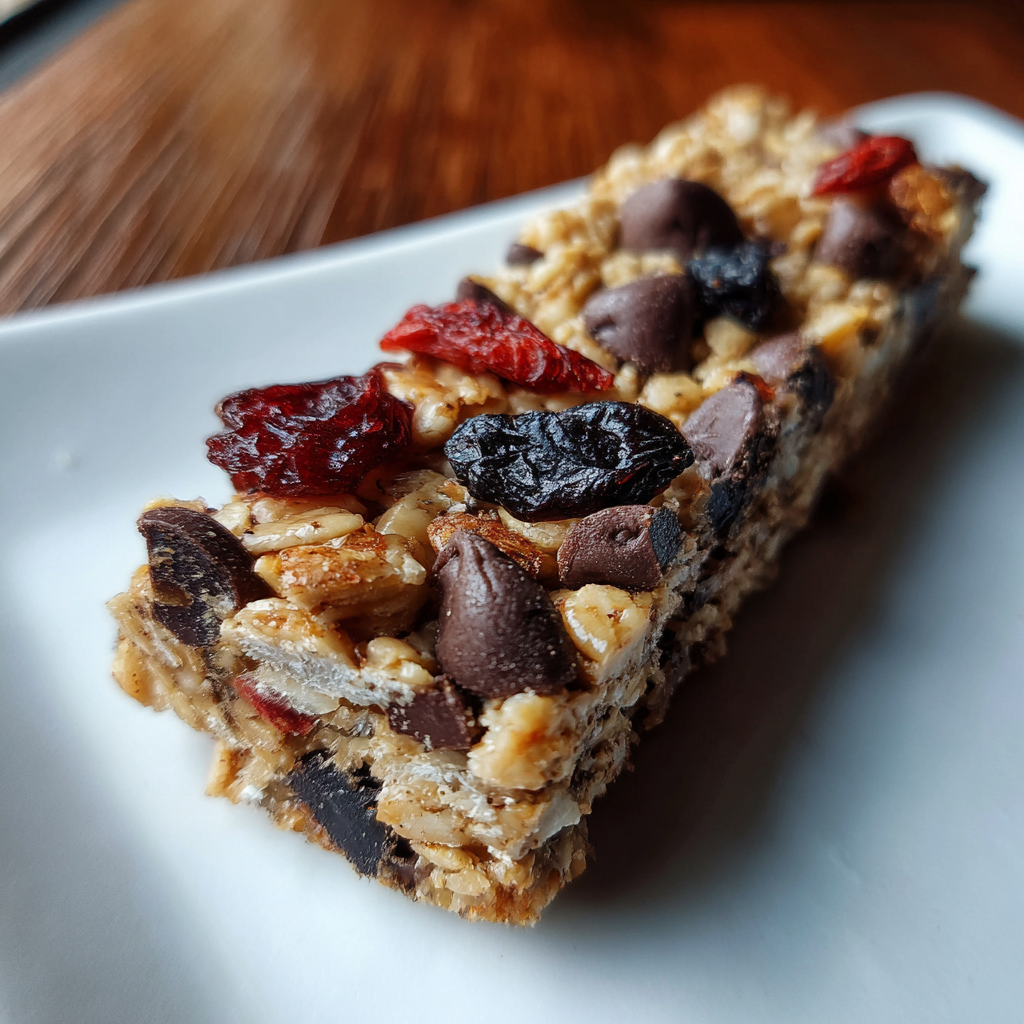 Homemade granola bar with chocolate chips