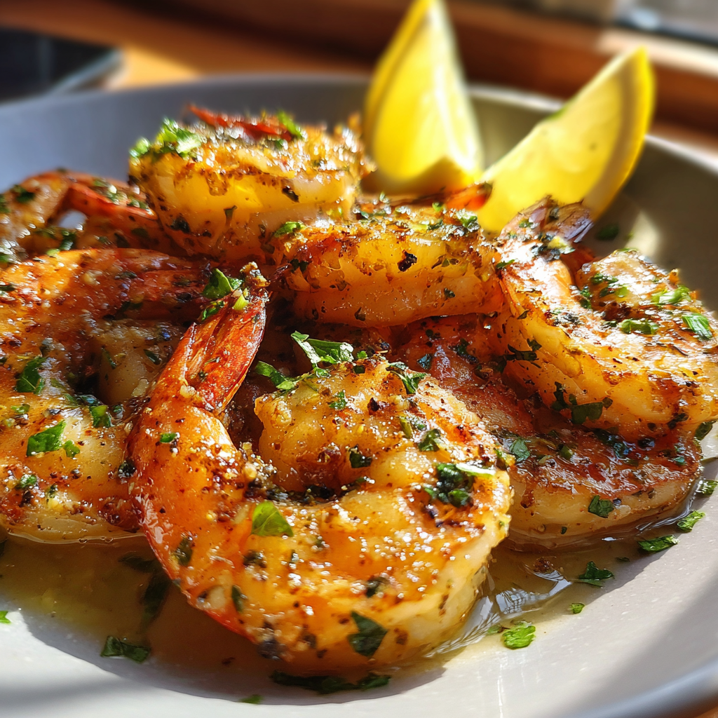 Dairy free garlic shrimp with herbs and lemon