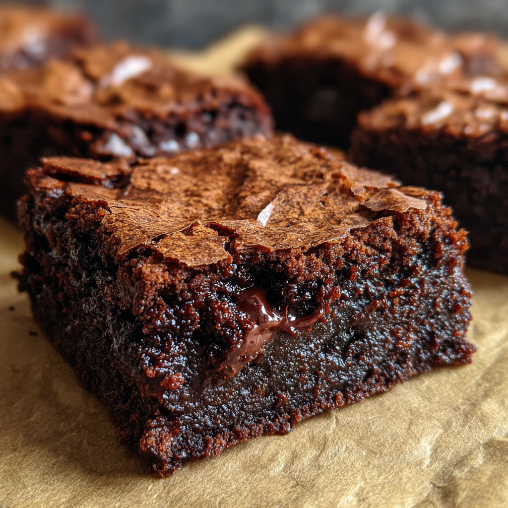 Easy homemade brownies fresh from the oven with crackly tops