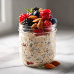 Easy overnight oats with fresh berries and chia seeds