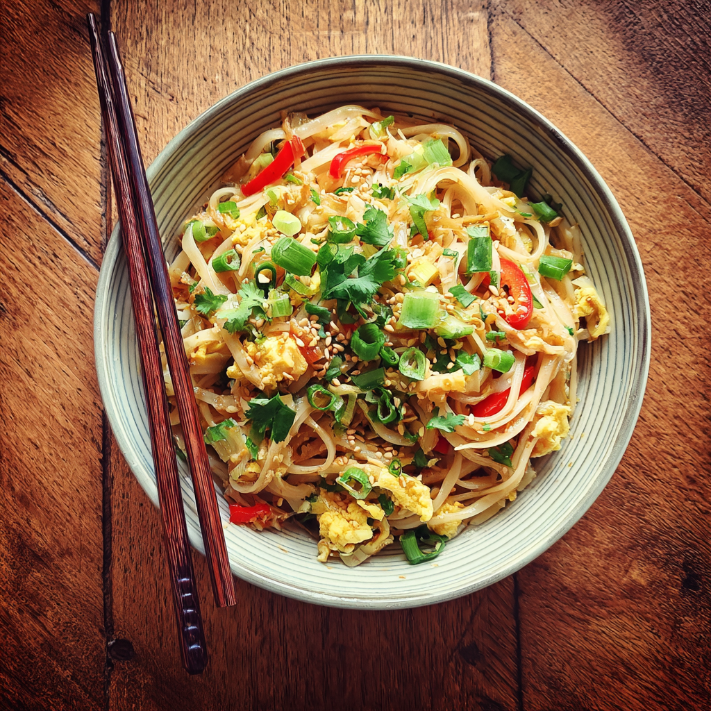 Gluten and dairy free pad Thai with sunflower seed sauce