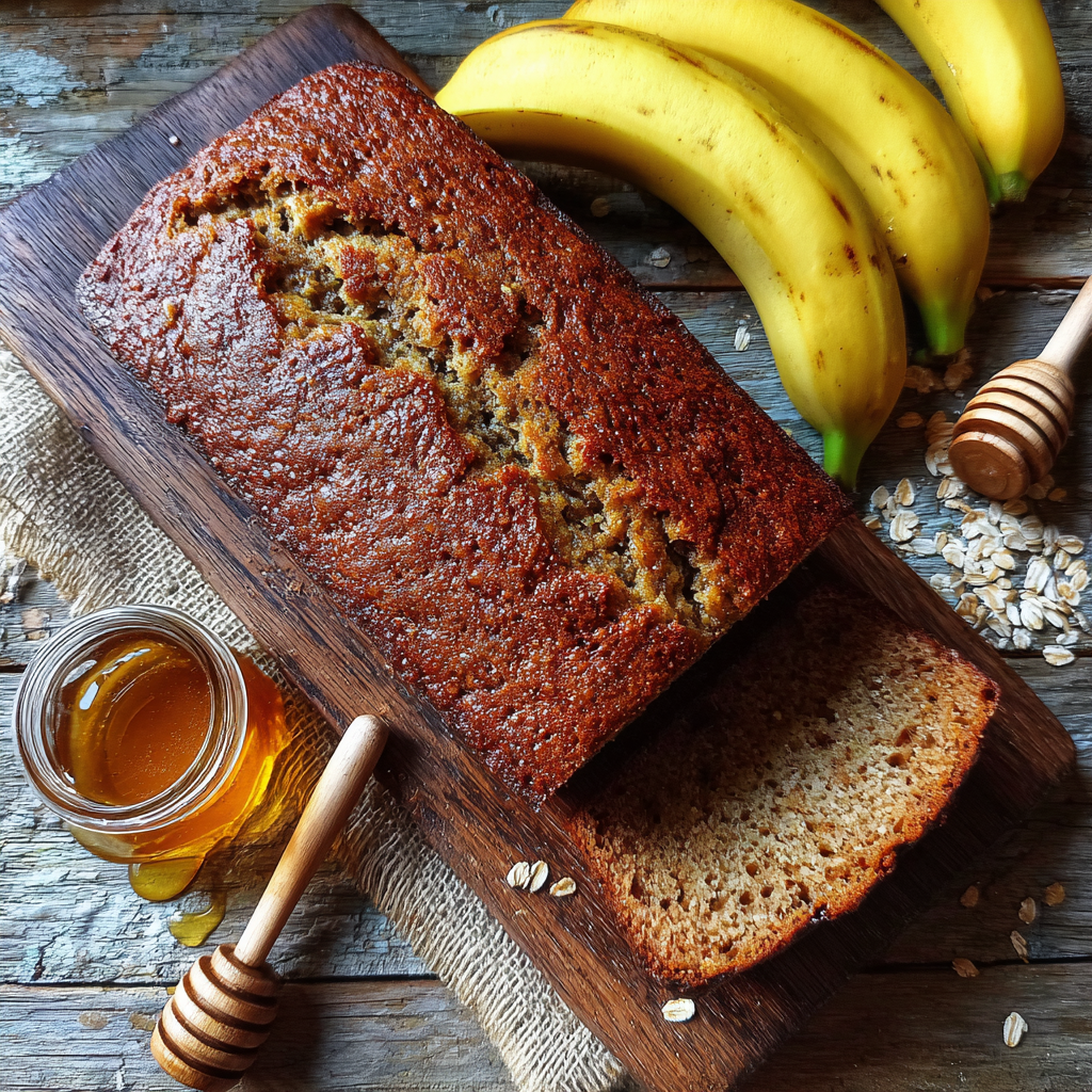 Healthy banana bread made with whole wheat flour and honey