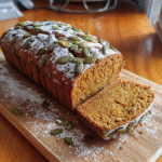 sliced healthy pumpkin bread loaf with pumpkin seeds