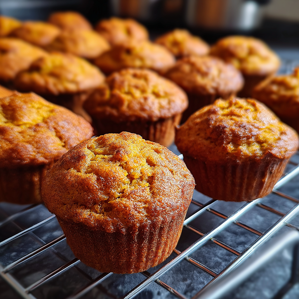 healthy pumpkin bread muffins cooling on rack