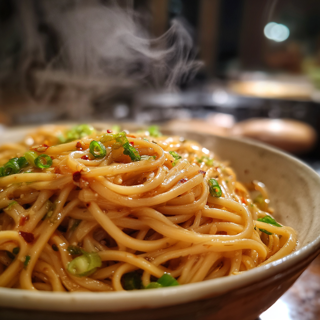 Hibachi noodles recipe in garlic butter sauce with scallions