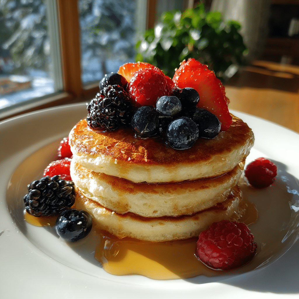 Fluffy Kodiak pancake recipe with fresh berries