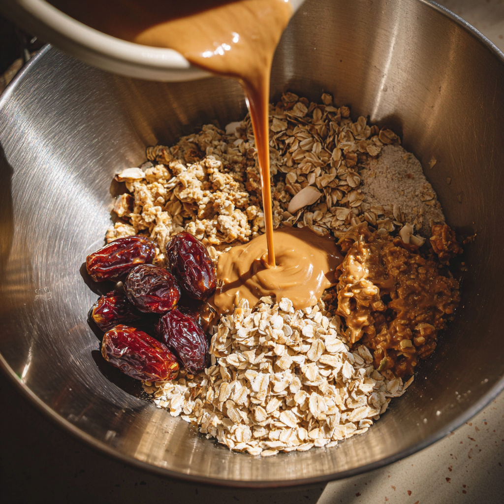 Mixing ingredients for homemade granola bars
