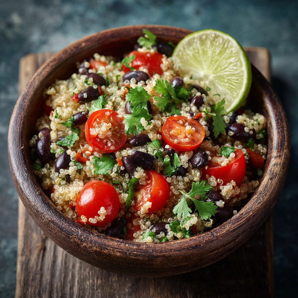 Fresh quinoa salad recipe with lime and cherry tomatoes