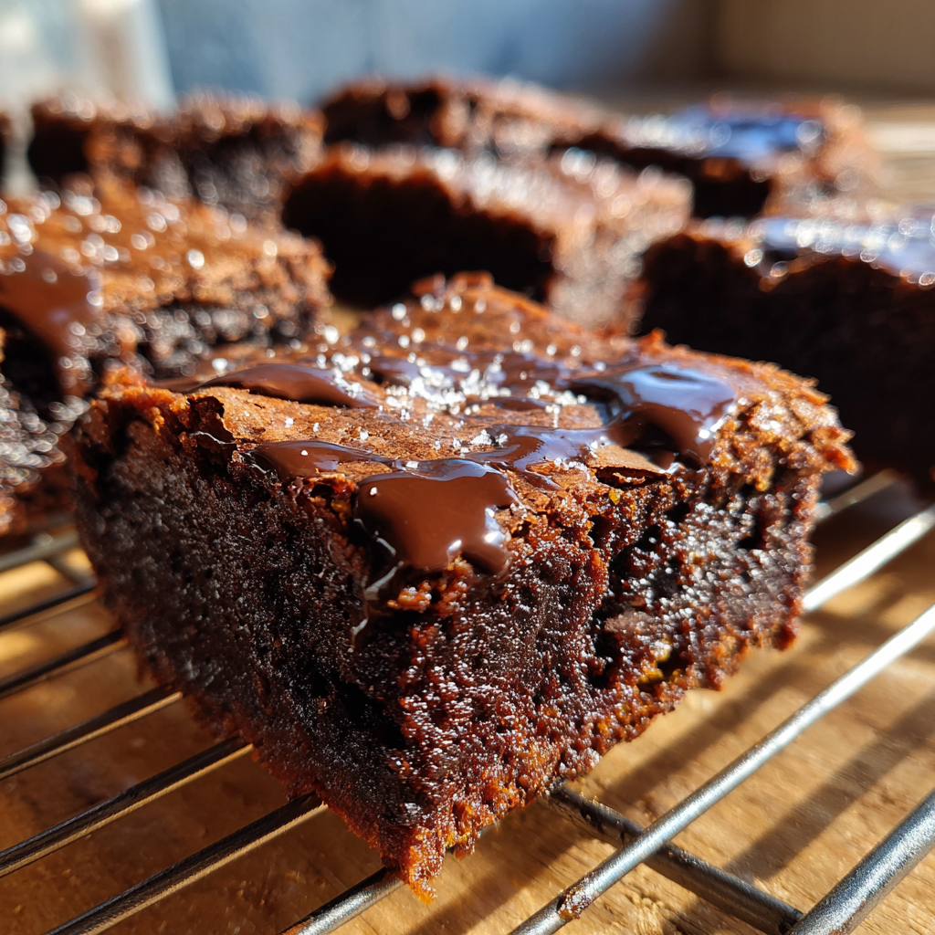 sweet potato brownies cooling with melted chocolate