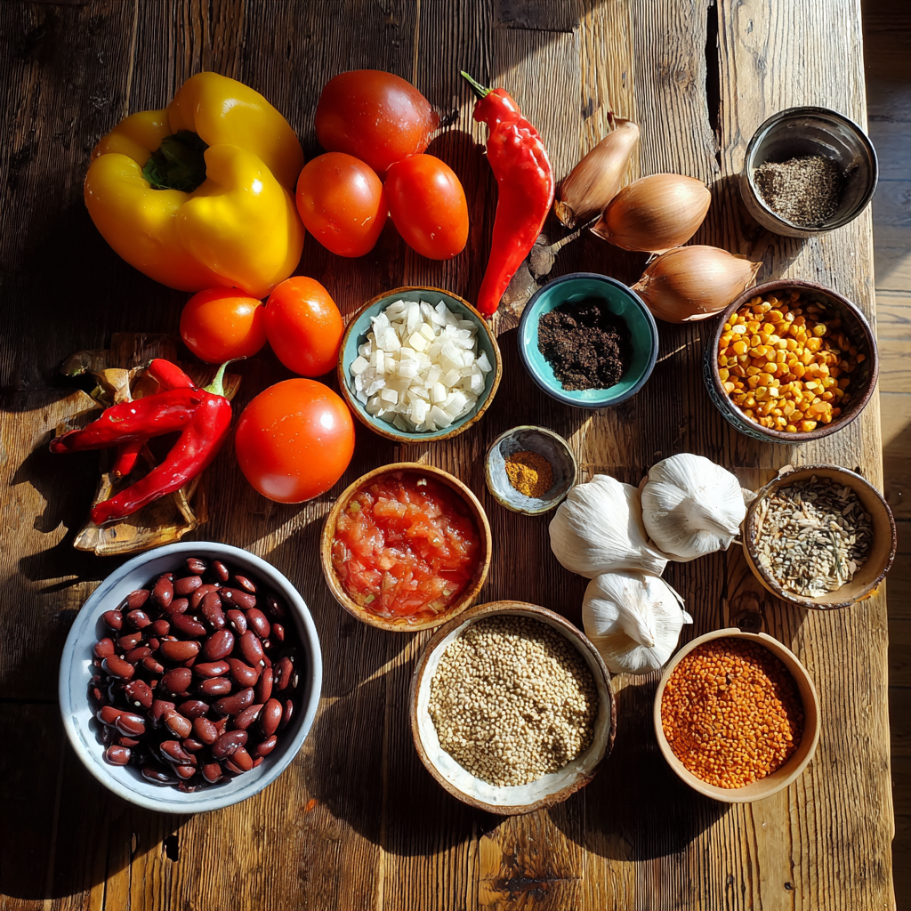 vegan chili ingredients layout