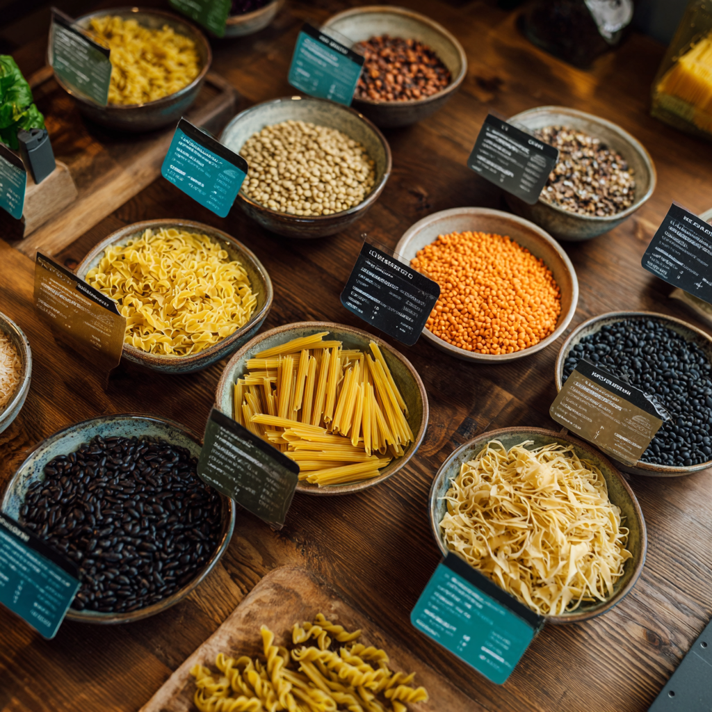 Chickpea, lentil, and black bean high protein pasta varieties